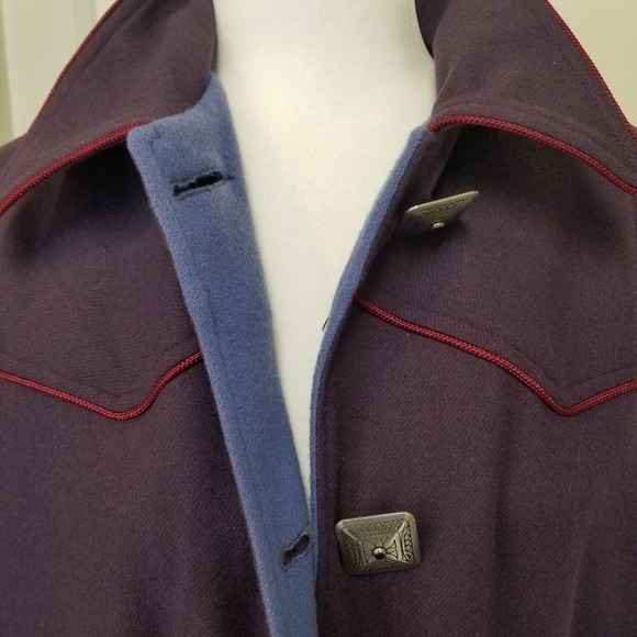 Wool Purple Duster Coat Silver Concho Buttons Accent - Picture 6 of 11